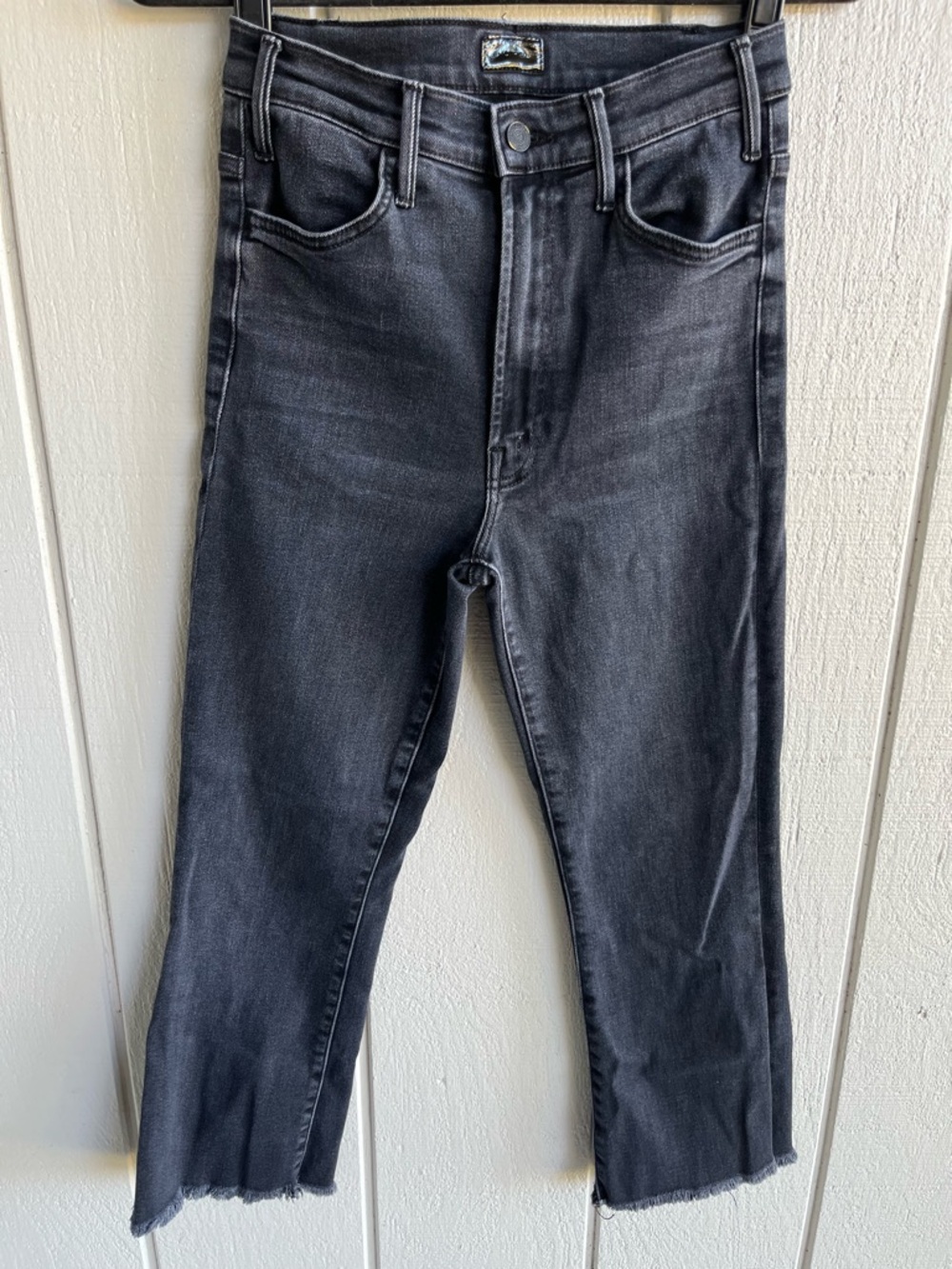 MOTHER The Hustler Ankle Fray Jeans Black Gray Wash Encounters at Night Size 27